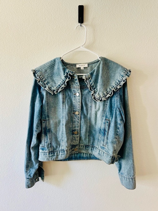 Anthropologie Jackets & Blazers - Denim Jacket with Ruffle Peter Pan Collar